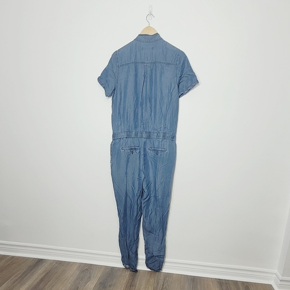 Kenneth Cole Blue Short Sleeve Full Length 1/2 Buttons Drawstring Waist Romper M - Picture 2 of 11